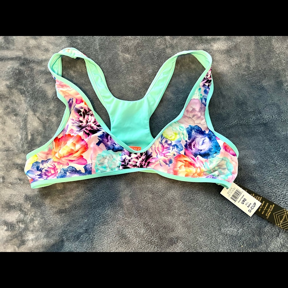 BECCA Floral Mint Green Racerback Bikini Top